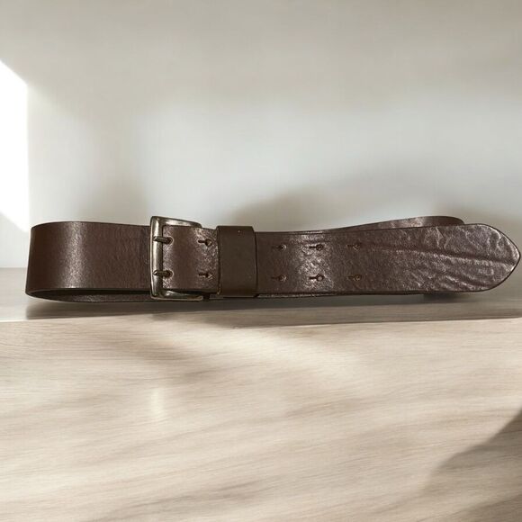 Vintage Post Card XS/S Italian Leather Belt Dark Brown‎ Double Prong Buckle main image 5
